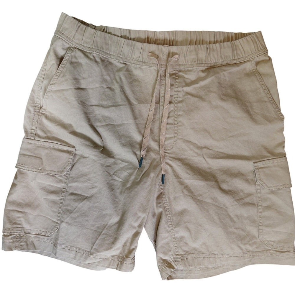 Alpine Design Mens Cargo Shorts Tan Khaki Elastic Waist Drawstring L.A282